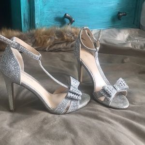 silver bowed heels